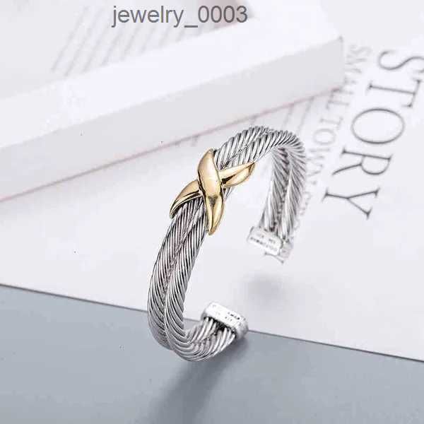 18k ouro moda pulseira de cânhamo platina dy dupla tendência torcido banhado cor fio x cruz feminino anel abertura jóias vfcx