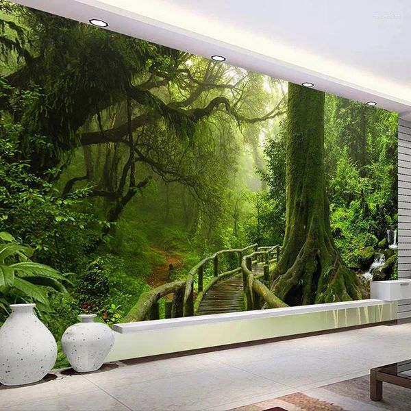 Sfondi Carta da parati personalizzata 3D Verde Grande albero Natura Paesaggio Foresta Po Carta da parati murale per camera da letto Soggiorno Divano TV Sfondo Art