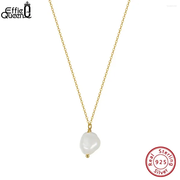 Ciondoli EFFIE QUEEN Collana con perle barocche naturali placcate oro 14K per le donne Ciondolo in argento sterling 925 con gioielli regalo GPN22