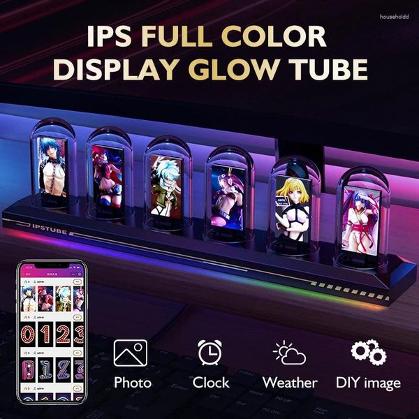 Tischuhren Led Retro Nixie Tube Uhr Nachtlicht RGB DIY Wiederaufladbare Digitale Alarm App Steuerung IPS Bildschirm Zeit Po Display nacht Geschenk