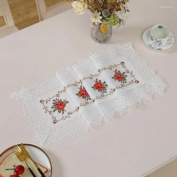 Masa paspasları yüksek kaliteli gül çiçek keten nakış yeri mat ped bez placemat fincan kahve coaster doily noel düğün mutfak