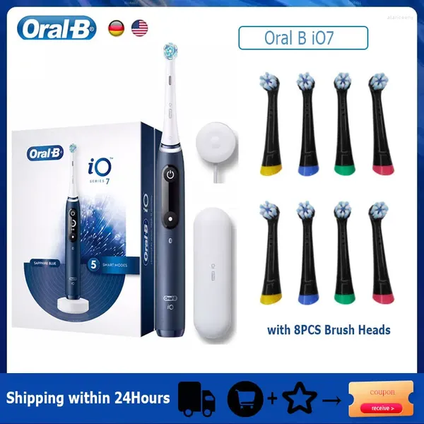 Oral B IO7 Escova de dentes elétrica inteligente Carregamento magnético Caso Caixa 5 modos Temporizador visível 3D com cabeça de escova