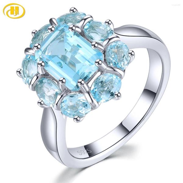 Anéis de Cluster Natural Céu Azul Topázio Sólido Prata S925 3.7 S Genuíno Gemstone Mulheres Diariamente Fine Jewelrys Presentes de Ano de Aniversário