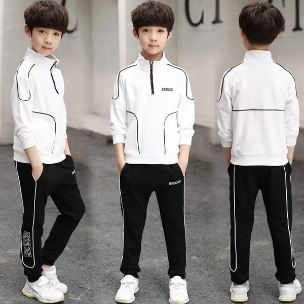 Bahar Sonbahar Genç Erkek Giyim Setleri Çocuk Moda Mektubu Sweatshirt Pantolon 2 PCS Çocuk Takibi 4 5 6 7 8 9 10 11 12 Yıl 240131