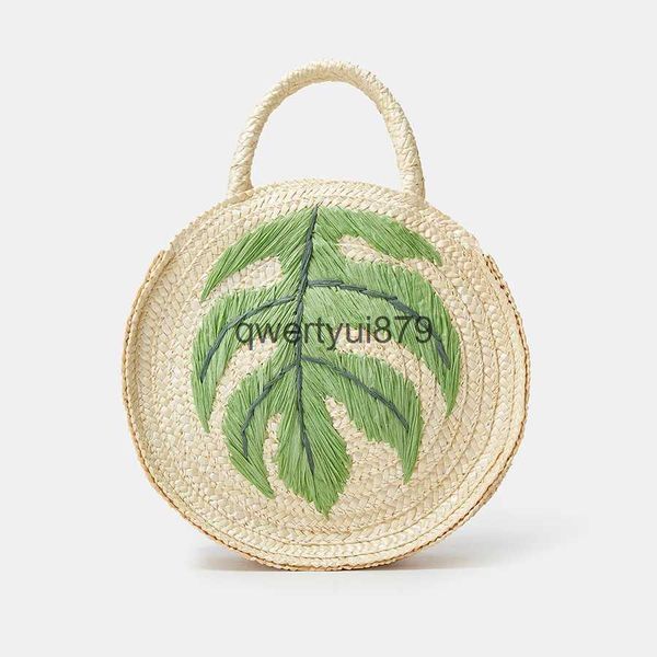 Borse a tracolla Fasion Borsa tote rotonda in paglia ricamata con albero di cocco Borsa casual da donna e borsa e borsa estiva in tessuto Beac piccola Bali H2421