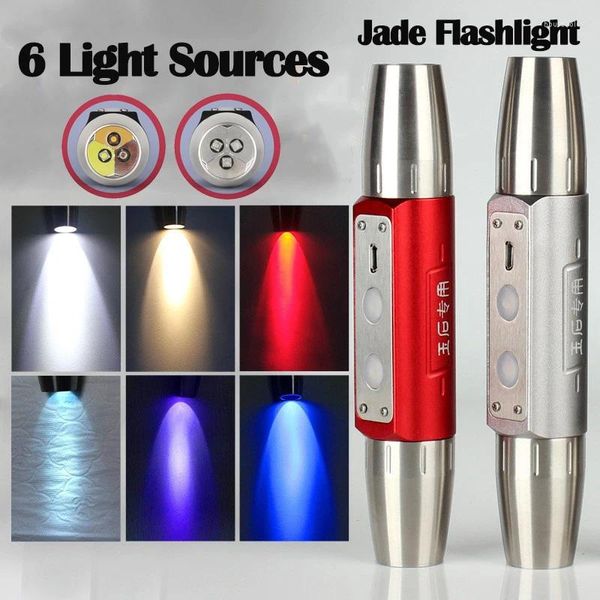 Taschenlampen Taschenlampen UV 365nm 395nm Gelb Weiß LED Taschenlampe Überprüfen USB Aufladen Integrierte 18650 Taschenlampe Stark Für Smaragd Schmuck Edelsteine