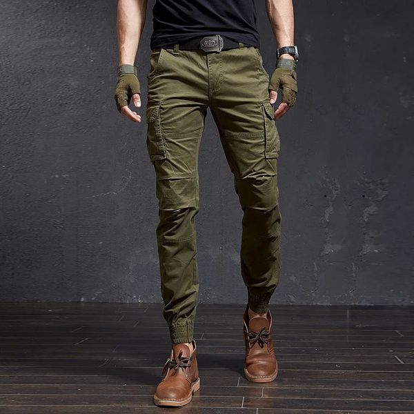 Moda de alta qualidade magro militar camuflagem casual tático calças carga streetwear harajuku joggers roupas masculinas 240126