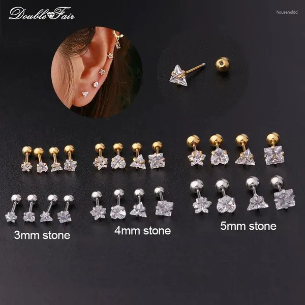 Ohrstecker 1PC 3/4/5mm Piercing Ohrknorpel Schraube Ohrring für Frauen glänzend CZ Stern Herz Quadrate Dreieck Helix Daith Lappen Körperschmuck