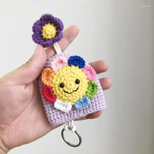 Keechhains Cine creativo Kniiting Smiling Flowerchain per il supporto per auto tasti utili con accessori per chiavi del sacchetto di stoccaggio Accessori