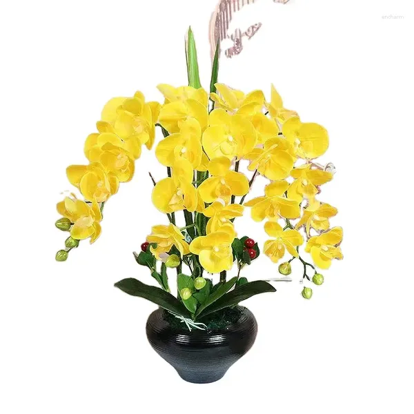 Flores decorativas 9 garfos atacado plantas de orquídea Phalaenopsis em vasos artificiais