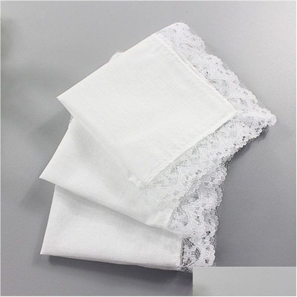 Lenço branco laço fino lenço mulher presentes de casamento decoração de festa guardanapos de pano liso em branco diy 25x25cm gota entrega hom dhc7s