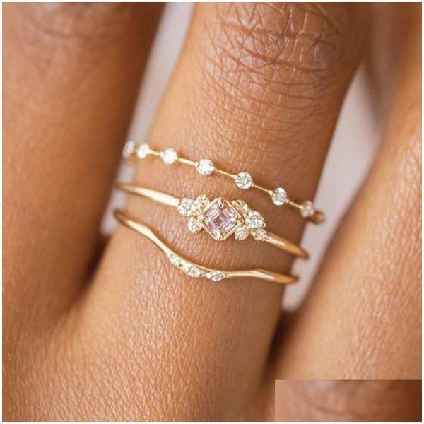 Anéis de casamento na moda vintage anel coroa flor conjunto aniversário menina presente elegante cristal feminino mulheres jóias bijoux femmewedding dr dh8qp