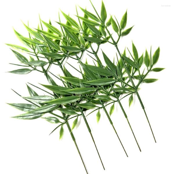 Flores decorativas 10 pçs 33cm folhas de bambu artificial ramos vegetação falso plantas verdes jardim escritório em casa restaurante decoração