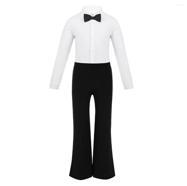 Set di abbigliamento Bambino Ragazzo Completo completo formale Maniche lunghe Risvolto Papillon Pagliaccetto Camicia e pantaloni Moda estiva Gentiluomo Bambini Ragazzi Danza