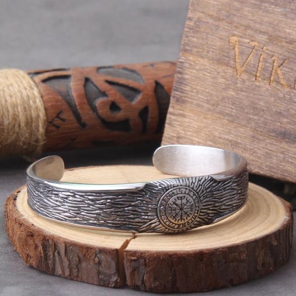 Bangle Rock Nordic Viking Celtic Knot Cuff Bangles Pulseiras para Homens Sólidos Aço Inoxidável Amuleto Proteção Pulseira Presente Jóias