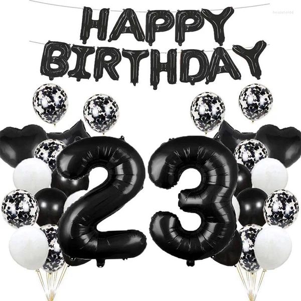 Decoração de festa preto feliz aniversário número folha balões adultos crianças decorações mulheres homens 10 11 12 13 15 18 20 25 30 35 40 50 60 anos de idade