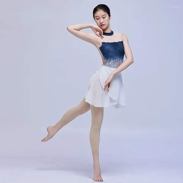 Sahne Giyim Yetişkin Kadınlar Bodysuit Performans Eğitimi Dance Good Ballet Dans Sıncakarları Bultlenek kollu Yıldızlı Gökyüzü Baskı Tekerleği