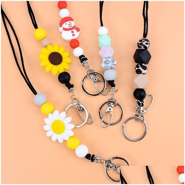 Sile Beaded Lanyard Strap com suporte de identificação e chaveiros Super Cute Breakaway Colar para professores Enfermeira Funcionários Estudantes Drop Deliv Dhxst