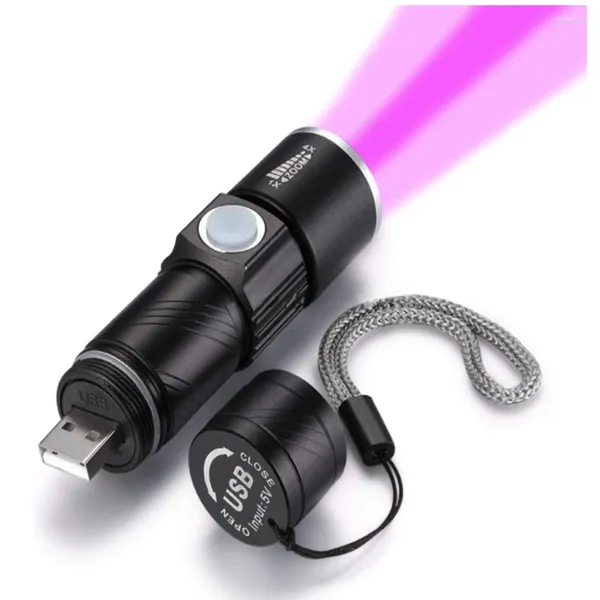 Taschenlampen, UV-Licht, wiederaufladbar, USB-Taschenlampe, 395 nm, Schwarzlicht, UV-Lampe, LED, tragbare Mini-Handtaschenlampe, Hundeurinfleck