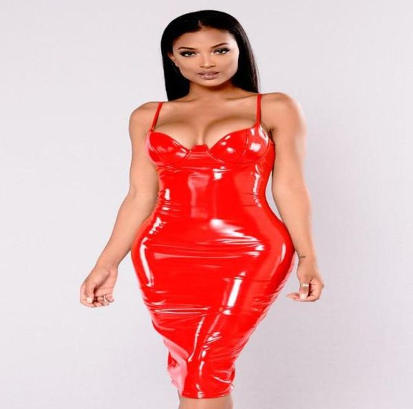 Mulheres Sexy Olhar Molhado Vermelho Preto Látex PVC Vestido Sling Zipper Up Clubwear1933110