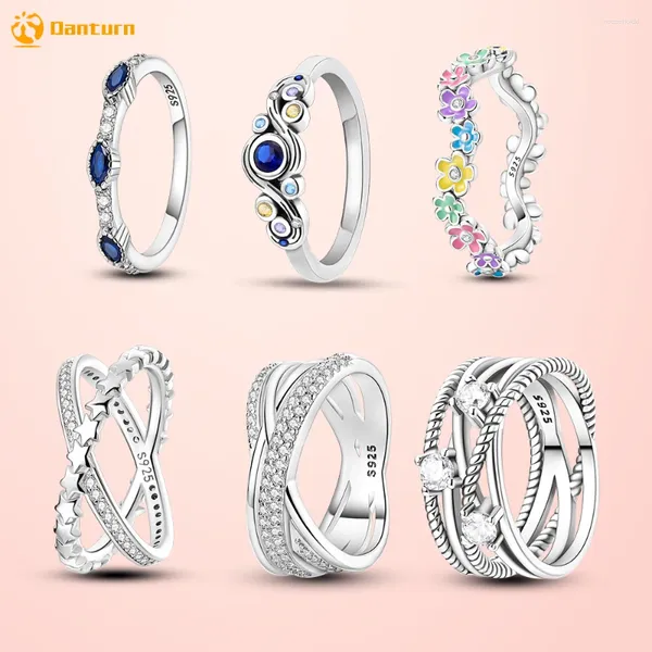 Cluster-Ringe Deedate 925 Sterling Silber Ineinander verschlungene Linien Ring Pferd Auge Bunte Blume Frauen Ngagement Mädchen