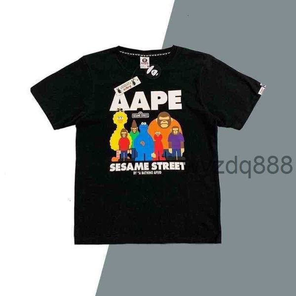 Maré de verão marca aape manga curta gergelim rua joint ape legion impresso camiseta ins solto casual masculino e feminino metade rytx