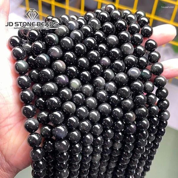 Pedras preciosas soltas 5a contas de pedra natural suave preto obsidiana espaçador redondo para fazer jóias diy charme pulseiras colar acessórios