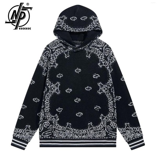 Felpe con cappuccio da uomo 2024 di alta qualità nero lavorato a maglia vintage paisley stampa uomo donna pullover ricamato a maniche lunghe lettera felpa