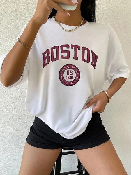 Magliette da donna Boston USA City stampate da donna manica corta semplici abiti casual vintage hip hop streetwear oversize confortevole donna