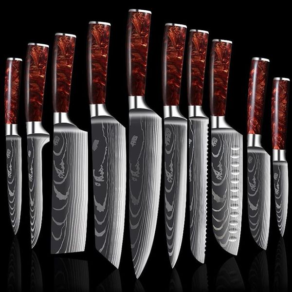 Лазерный набор Chef LNIFE EAMASCUS, японские кухонные столовые приборы, аксессуары, профессиональный острый нож для стейка Santoku, утилита для нарезки Coo211n