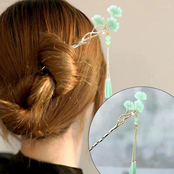 Haarspangen im chinesischen Stil, Ginkgo-Blatt, Quastenstäbchen für Frauen, einfache Perlen, klassische Haarnadel, Hanfu, Schrittschütteln, tägliches Kopfbedeckungszubehör