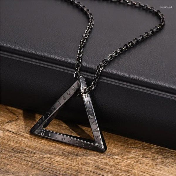 Colares Pingente Zorcvens Preto Prata Cor Triângulo de Aço Inoxidável Colar Para Homens Punk Vintage Norse Viking Masculino Jóias Presentes