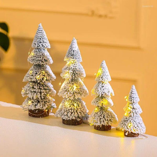 Decorações de Natal Torre em forma de árvore de cedro flocado decorado pequeno pinheiro em mini enfeites de seda de sisal