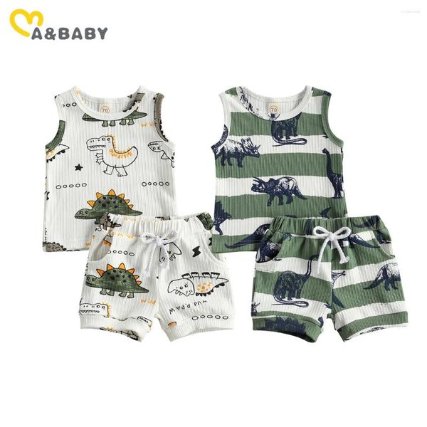 Conjuntos de roupas Mababy 0-24m verão bebê menino dinossauro roupas criança nascido infantil sem mangas tops camiseta shorts outfits