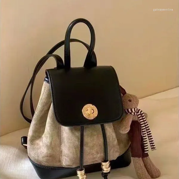 Borse da scuola Designer di marca Pelle scamosciata e patchwork in PU Zaino da donna Borsa a secchiello piccola da viaggio con chiusura a coulisse retrò