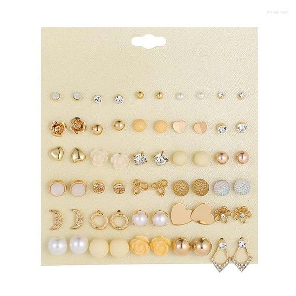 Orecchini a bottone 2024 S Set di design misto da donna vintage 30 paia di orecchini penetranti in acciaio inossidabile moderno color oro