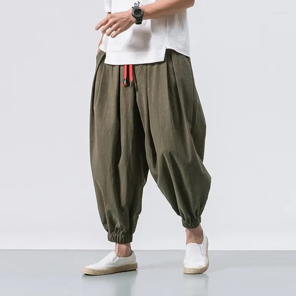 Männer Hosen Baumwolle Leinen Männer Feste Elastische Taille Streetwear Jogger 2024 Baggy Drop-gabelung Casual Hosen