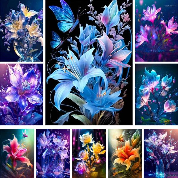 Dipinti Fiori Giglio Fantasia Dipingi con i numeri Set Colori acrilici 40 50 Dipinto su tela Decorazione murale Artigianato per adulti Artigianato