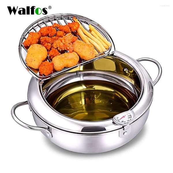 Pentole WALFOS Misuratore di temperatura Frittura Friggitrice Pentola Riscaldamento a induzione Griglia in acciaio inossidabile Coperchio padella Utensili da cucina Pentole