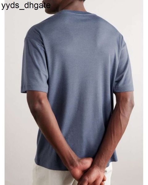 Мужская дизайнерская рубашка Loro Piano, синяя кашемировая футболка Philion из смесового шелка, топы с короткими рукавами, футболки QAXQ