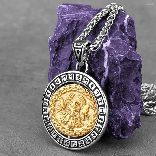 Anhänger Halsketten Nordische Wikinger Rotierende Odin Rabe Halskette Herren Edelstahl Valknut Rune Amulett Mode Männliche Schmuck Geschenke