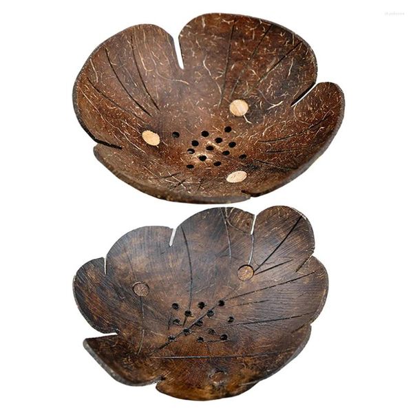 Kaseler 2 PCS Coconut Shell Depolama Kasesi Sabun Tahliye Şekeri Tutucu Salata Bambu Anahtar Konteyner Plaka Makarna