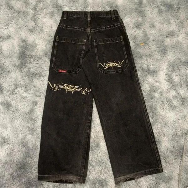 Мужские джинсы jnco y2k хип -хоп ретро графический графический вышитый мешковатые черные брюки Мужчины Женщины хараджуку готические брюки с высокой талией wx9m