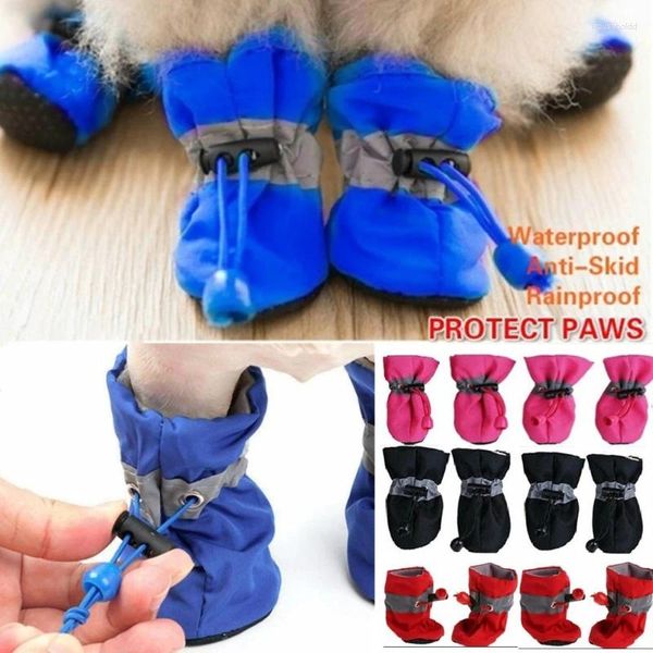 Vestuário para cães 4 peças calçados para animais de estimação macios antiderrapantes sapatos para cachorrinhos capa chuva ao ar livre