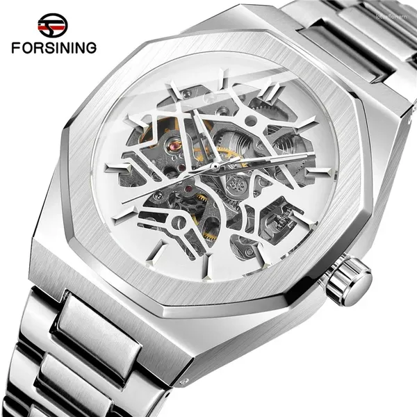 Relógios de pulso Forsining Automático Mecânico Homens Relógio de Pulso Militar Exército Esporte Masculino Relógio Top Hollow Skeleton Man Watch 8198