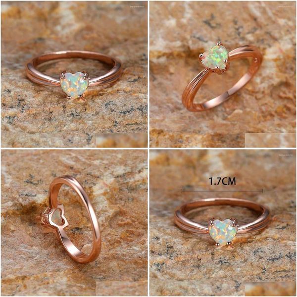 Anéis de casamento luxo feminino branco fogo opala pedra anel boho pequeno rosa cor de ouro coração vintage noivado para entrega de gota dhefk