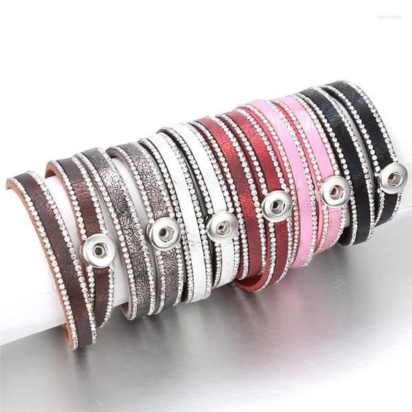 Link pulseiras est vintage cristal couro snap pulseira 12mm botão jóias para homem ou mulher diy ze539a