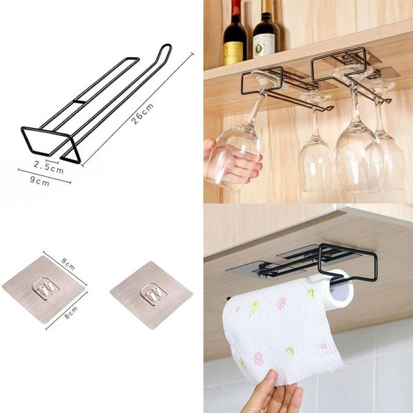 Küche Lagerung 1/2PC Multifunktions Eisen Wein Rack Papier Halter Rot Glas Becher Aufhänger Hängen Rolle Stand Regal für Home Bar