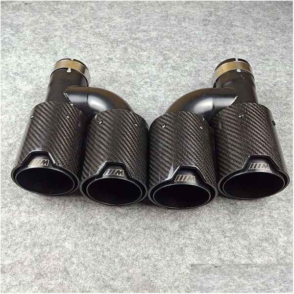 Muffler One Pair H tarzı karbon fiber egzoz ucu uç uçları parlak siyah paslanmaz çelik ile m logo damla dağıtım cep telefonu motosiklet dhg1v