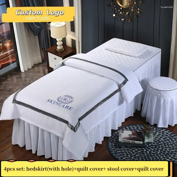 Bettwäsche-Sets im nordischen Stil, 4-teilig, Schönheitssalon-Bettwäsche, Bettdecke, Massage, Spa, Bettrock, Kissenbezug, Hockerbezug, Dulvet-Logo